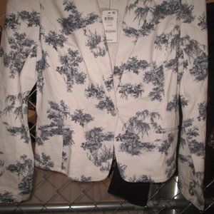 INC Womens White Denim Print Jacket L